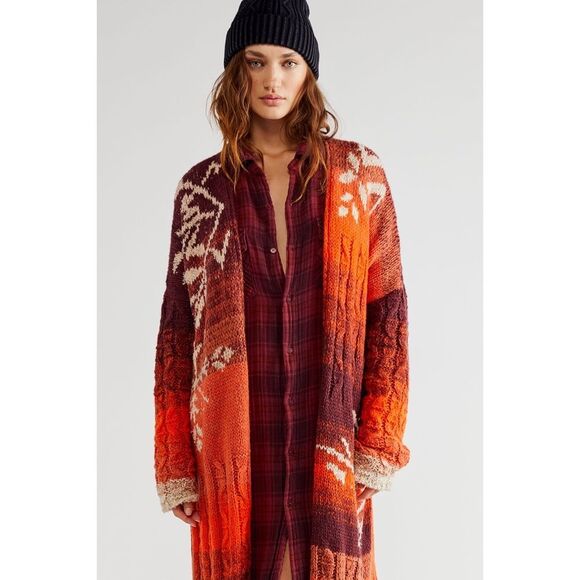 Free People Flurry Wool Cardi Sweater Duster Kimono Cider Combo $328 - Picture 3 of 5